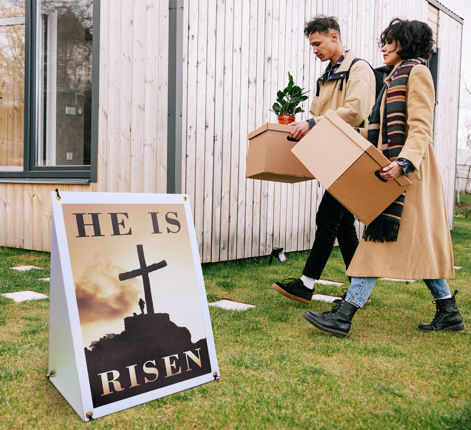 He Is Risen A-Frame Sidewalk Sign Faith Based Design Inspirational Message Now