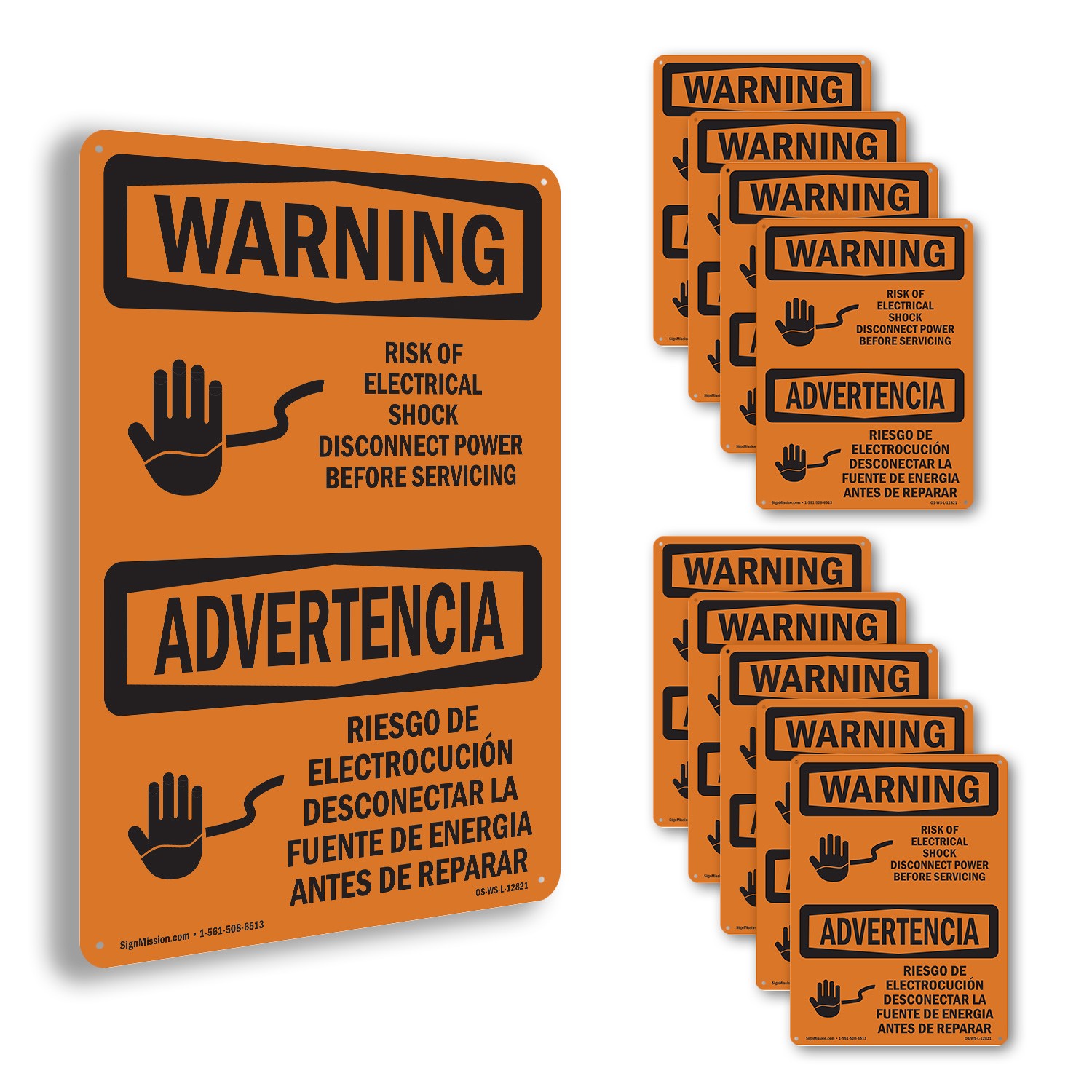 Risk Of Electrical Shock Disconnect OSHA WARNING Sign Or Decal – 5 or 10 Pack