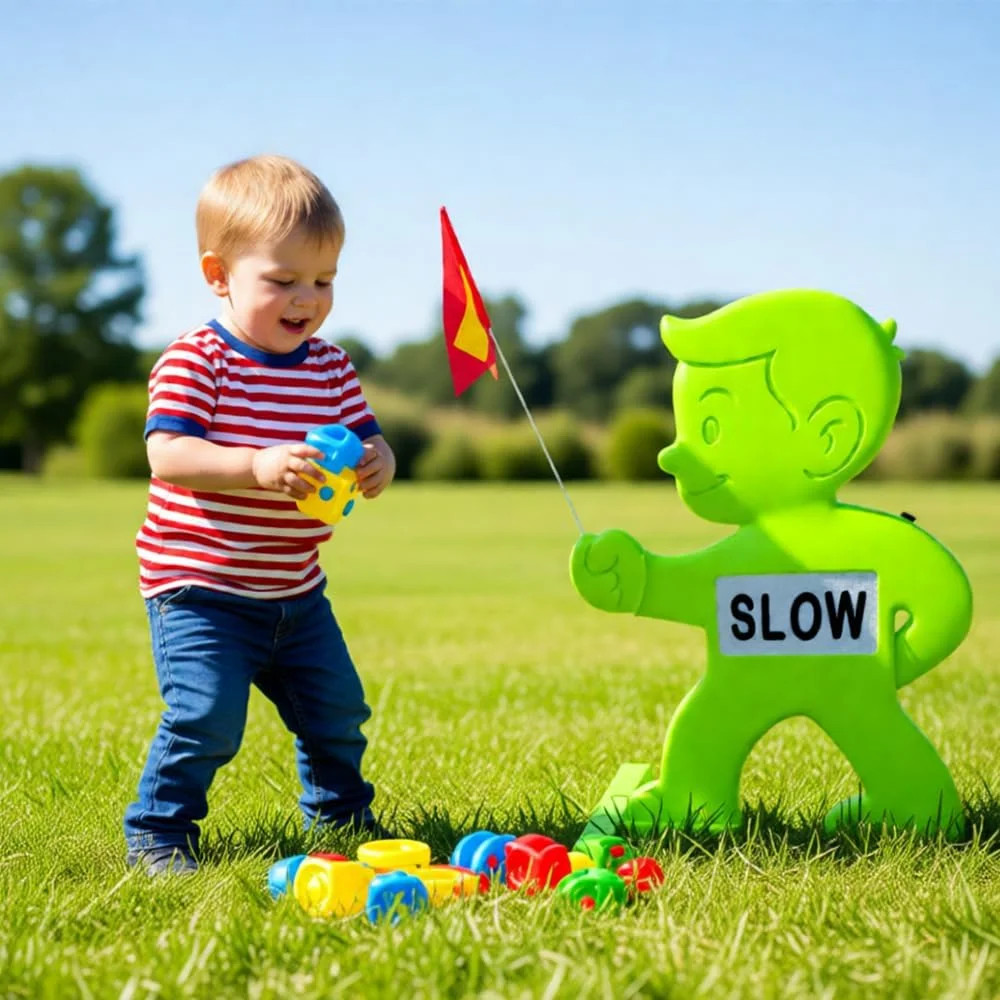 Outdoor Child Safety Sign – Kid Alert Street Safety Sign – 31 Inch Green Caution