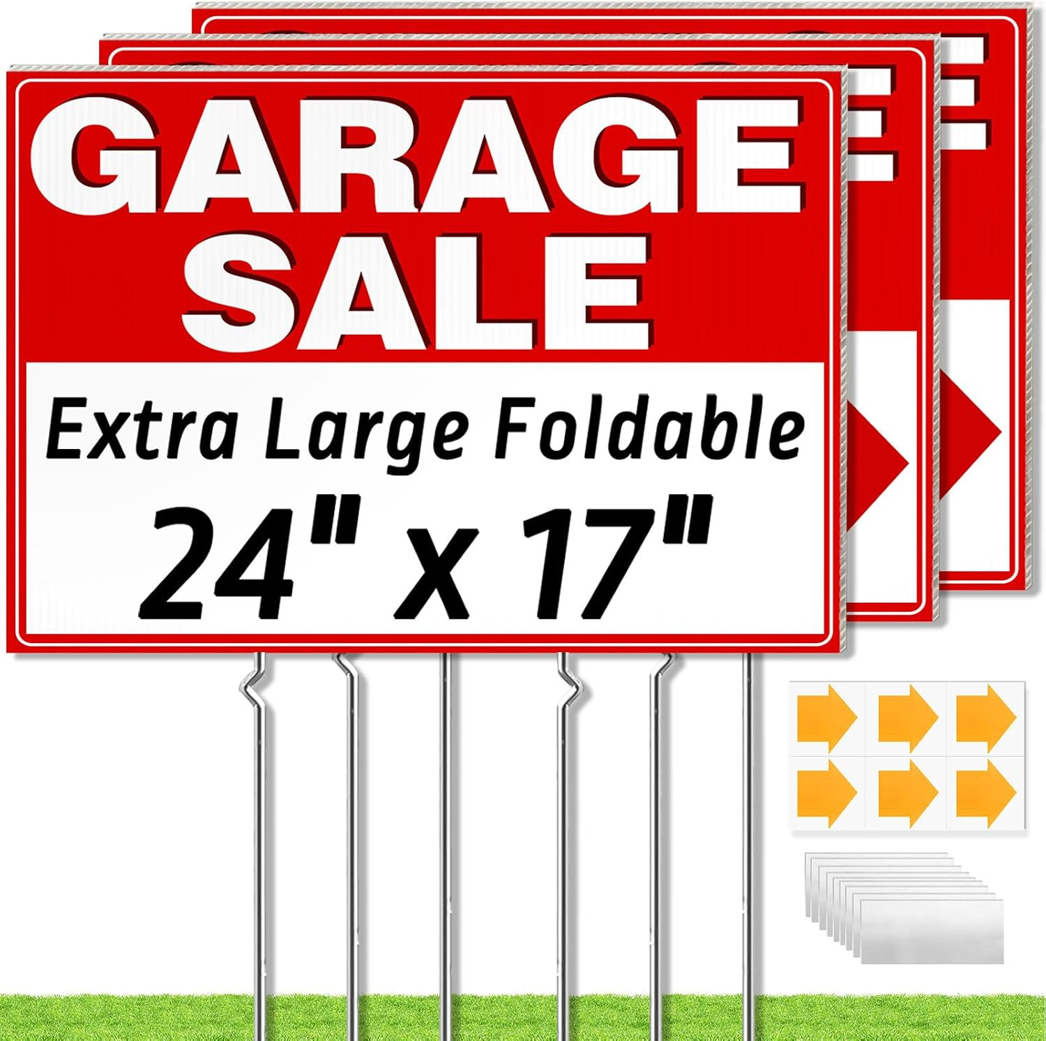 Garage Sale Signs 24″ X 17″, 3Pcs Foldable Extra-Large Yard Sale Signs with Meta