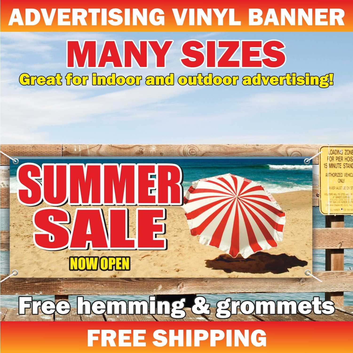 SUMMER SALE Now Open Advertising Banner Vinyl Sign Clearance Shop Discount Save
