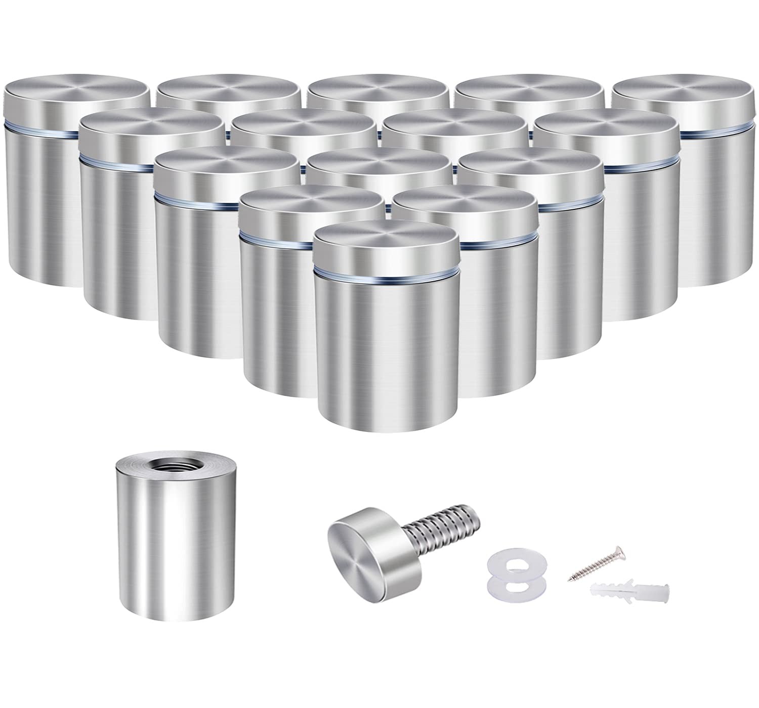 Osring 1 x 1 Inch Sign Standoffs Mounting Hardware 16 Pack, 1″x1″, Silver