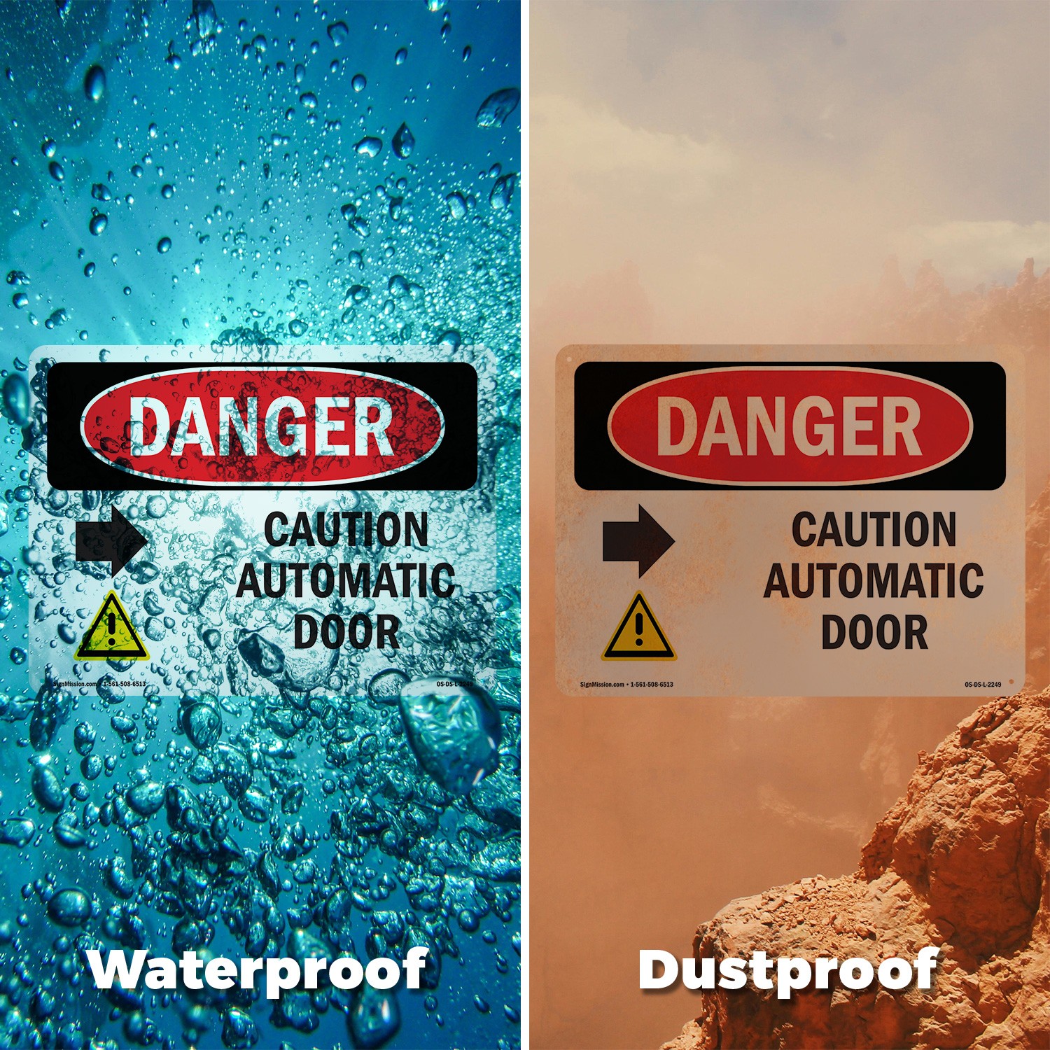 Caution Automatic Door [Right Arrow] OSHA Danger Sign Or Decal – 5 or 10 Pack