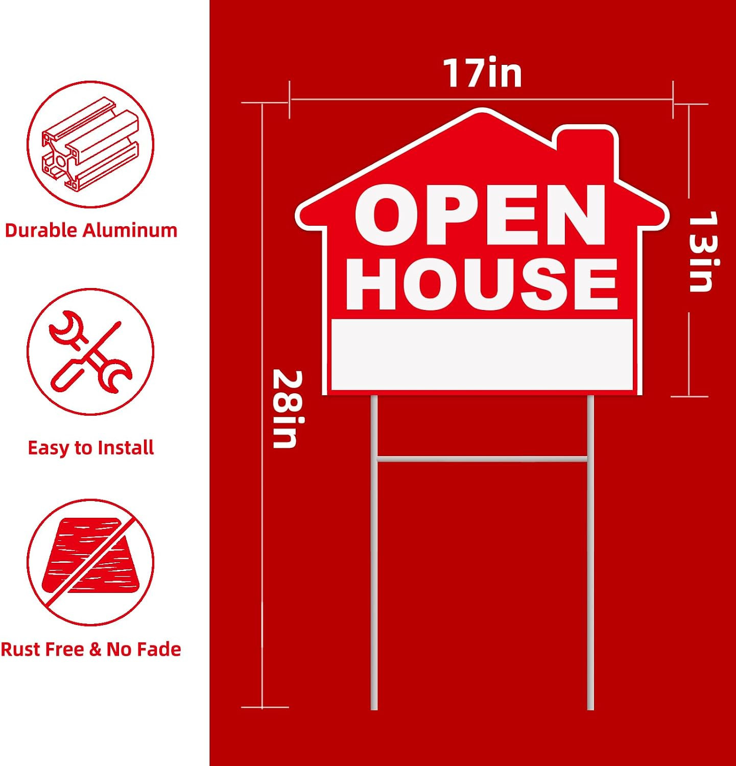 Open House Signs For Real Estate, 3-Pack 17″x13″ Double-Sided Signs, Corrugated