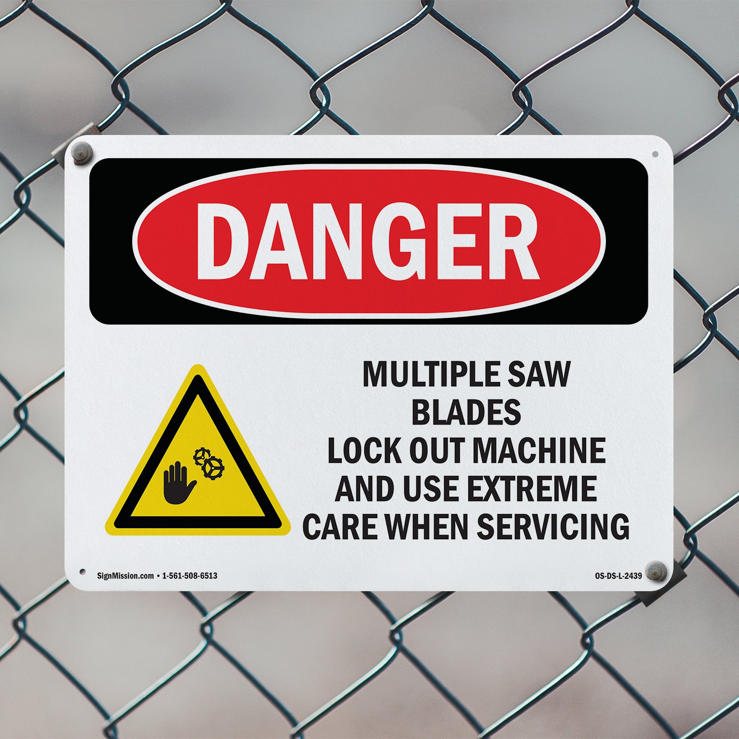 Multiple Saw Blades Lock Out OSHA Danger Sign Metal, Plastic, Decal 5 or 10 Pack