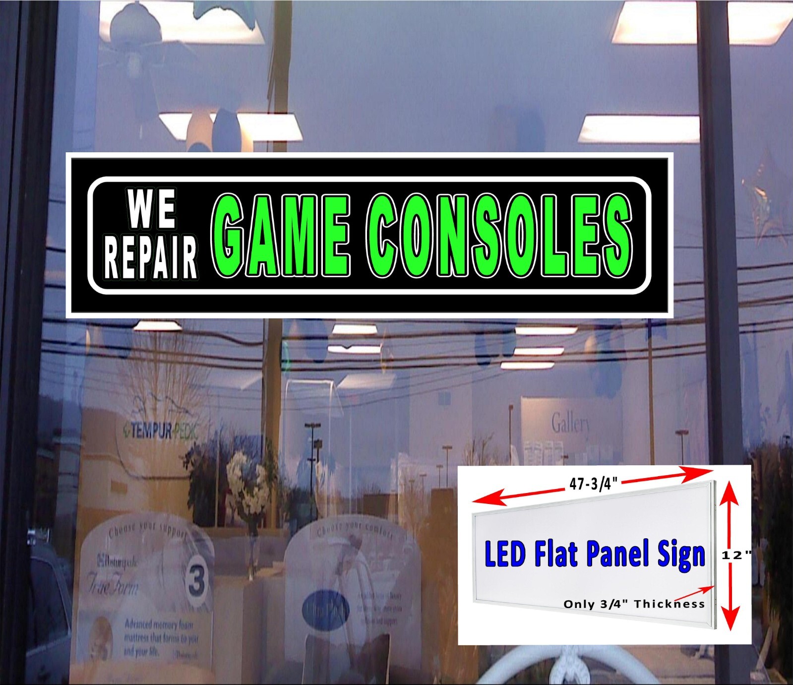 We Repair GAME CONSOLES Led light box Window sign 48″x 12″