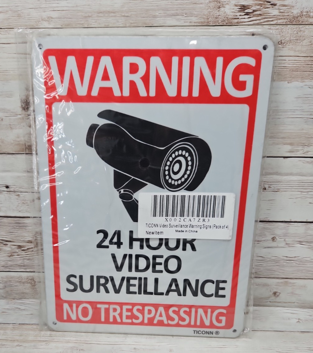 Warning 24 Hour Video Surveillance Sign Home Yard Security *4 Pack* 7 x10 in NEW