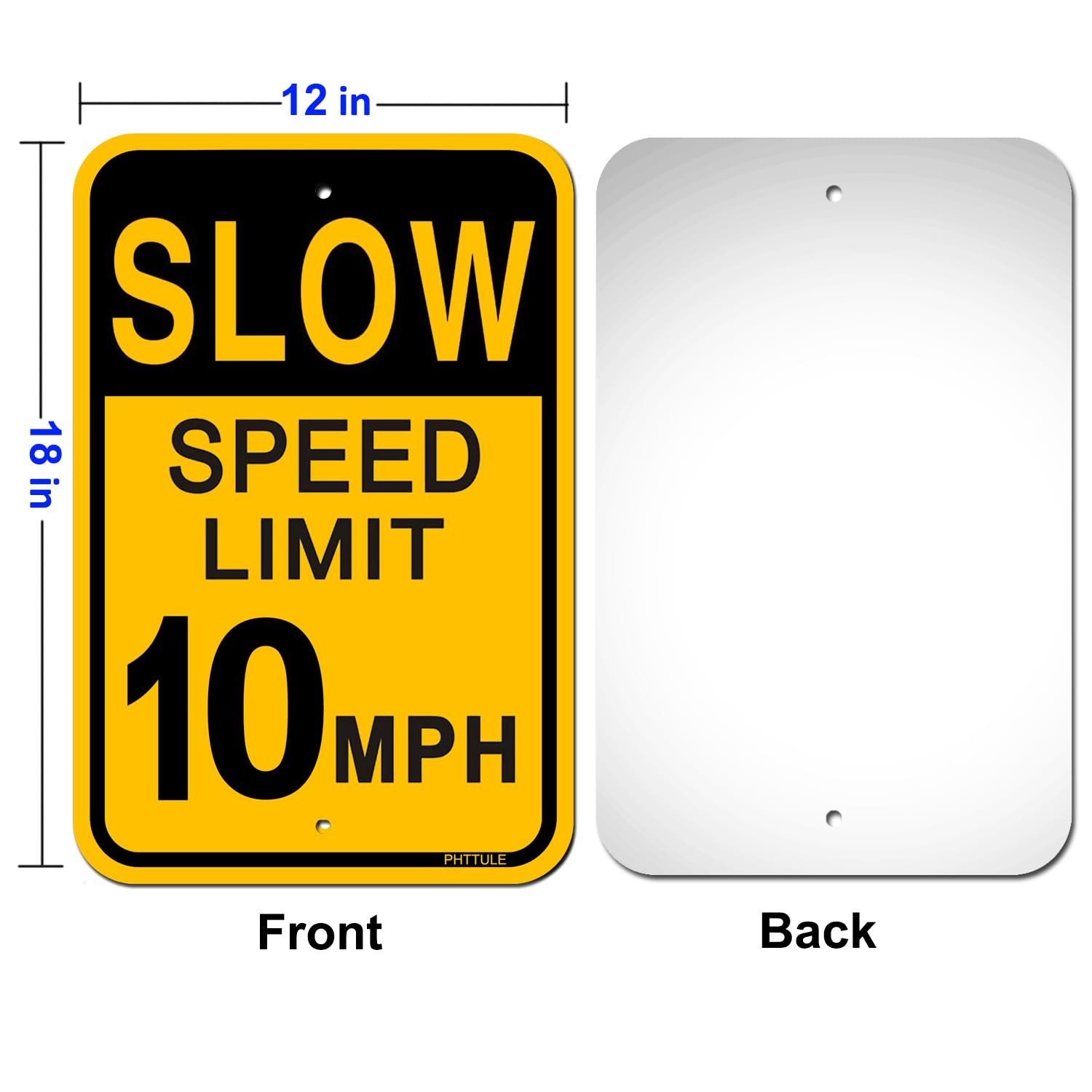 2 Pack 18×12 Inch Slow Down Sign Speed Limit 10 MPH Traffic Sign for Driveway
