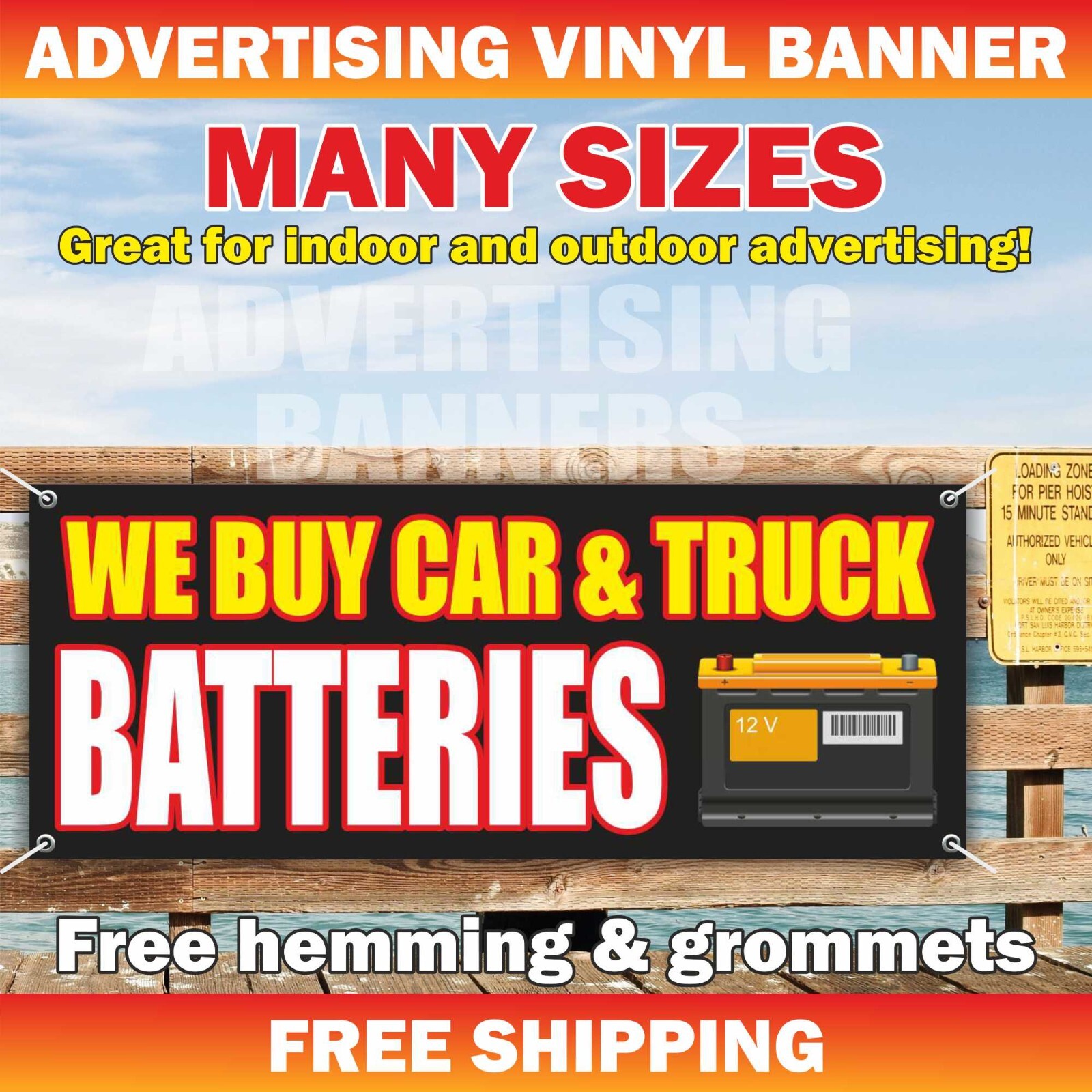 WE BUY CAR TRUCK BATTERIES Advertising Banner Vinyl Sign Service Garage Mechanic