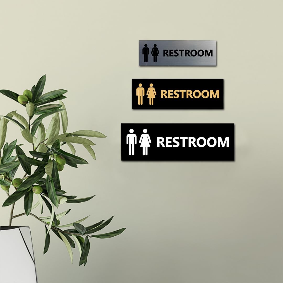 Basic Unisex Restroom Sign Medium Brushed Silver 1 PCS Commercial Door Wall