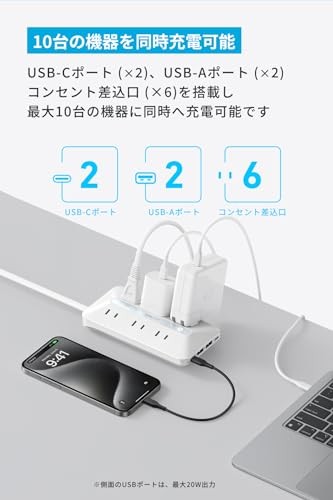 Anker USB Power Strip 10-in-1 20W 6-Outlet Power Strip with 1.5m Extension Cord
