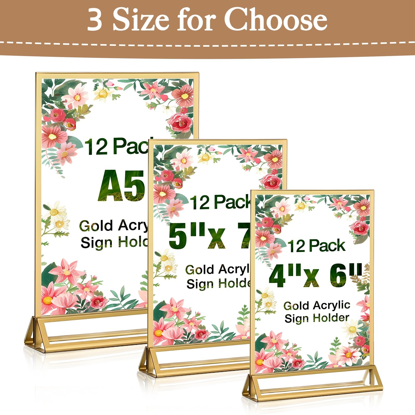 RETON 12 Pack Acrylic Sign Holder, 4×6 Clear Gold Frame 4″ x 6″,