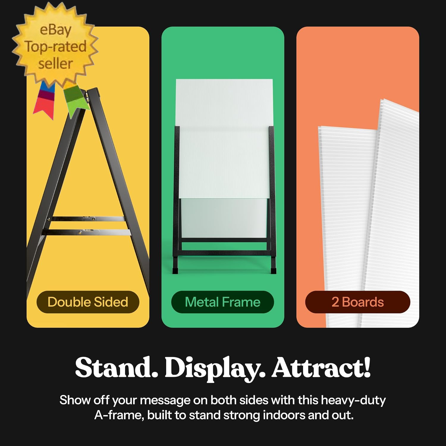 Outdoor A-Frame Sidewalk Sign 22X28 Inch Sandwich Board, Black Coated Steel Meta