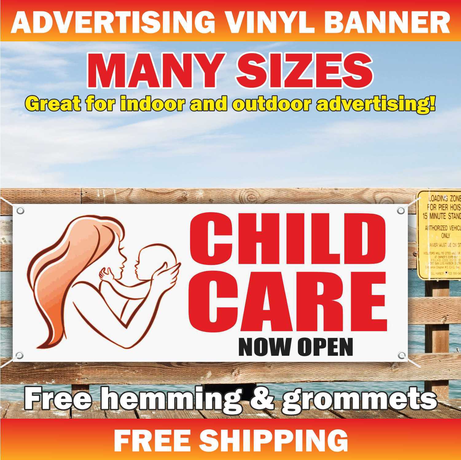 CHILD CARE NOW OPEN Advertising Banner Vinyl Mesh Sign School Camp Hospital