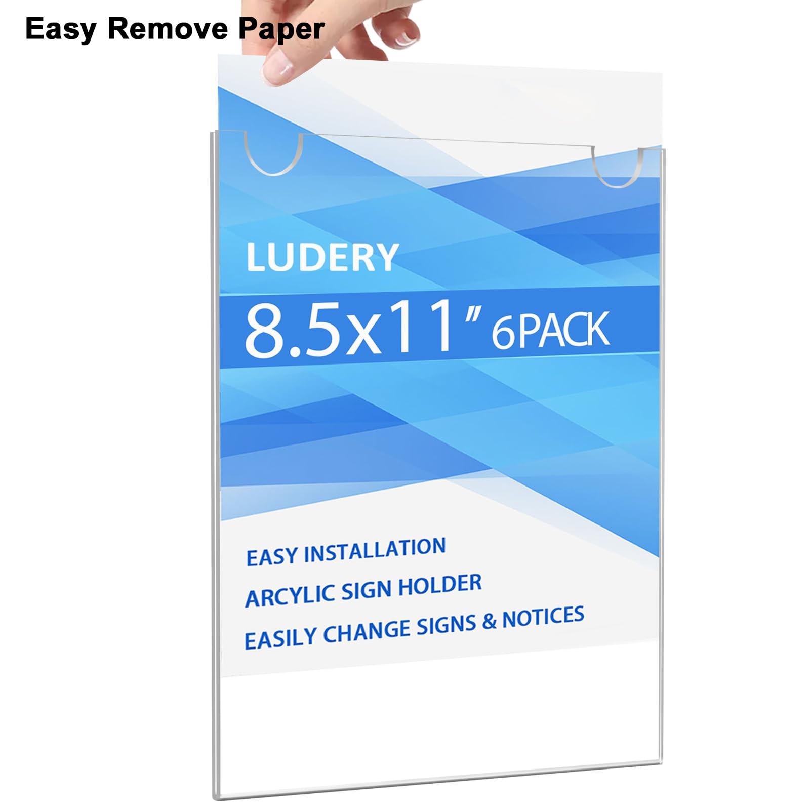 Ludery Acrylic Sign Holder 8.5 x 11 Vertical, Wall x 11 inches, Clear