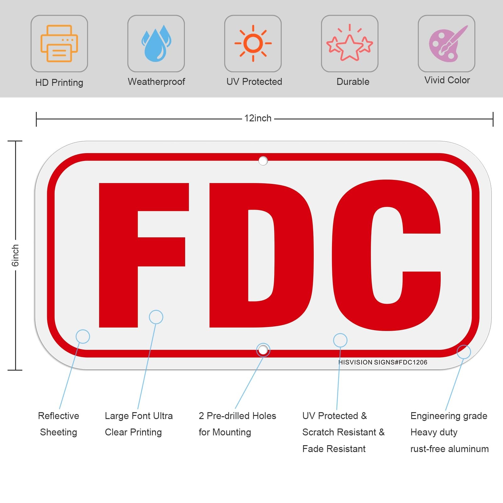 4 Pack 12×6 Inch FDC Sign Fire Department Connection Reflective Aluminum