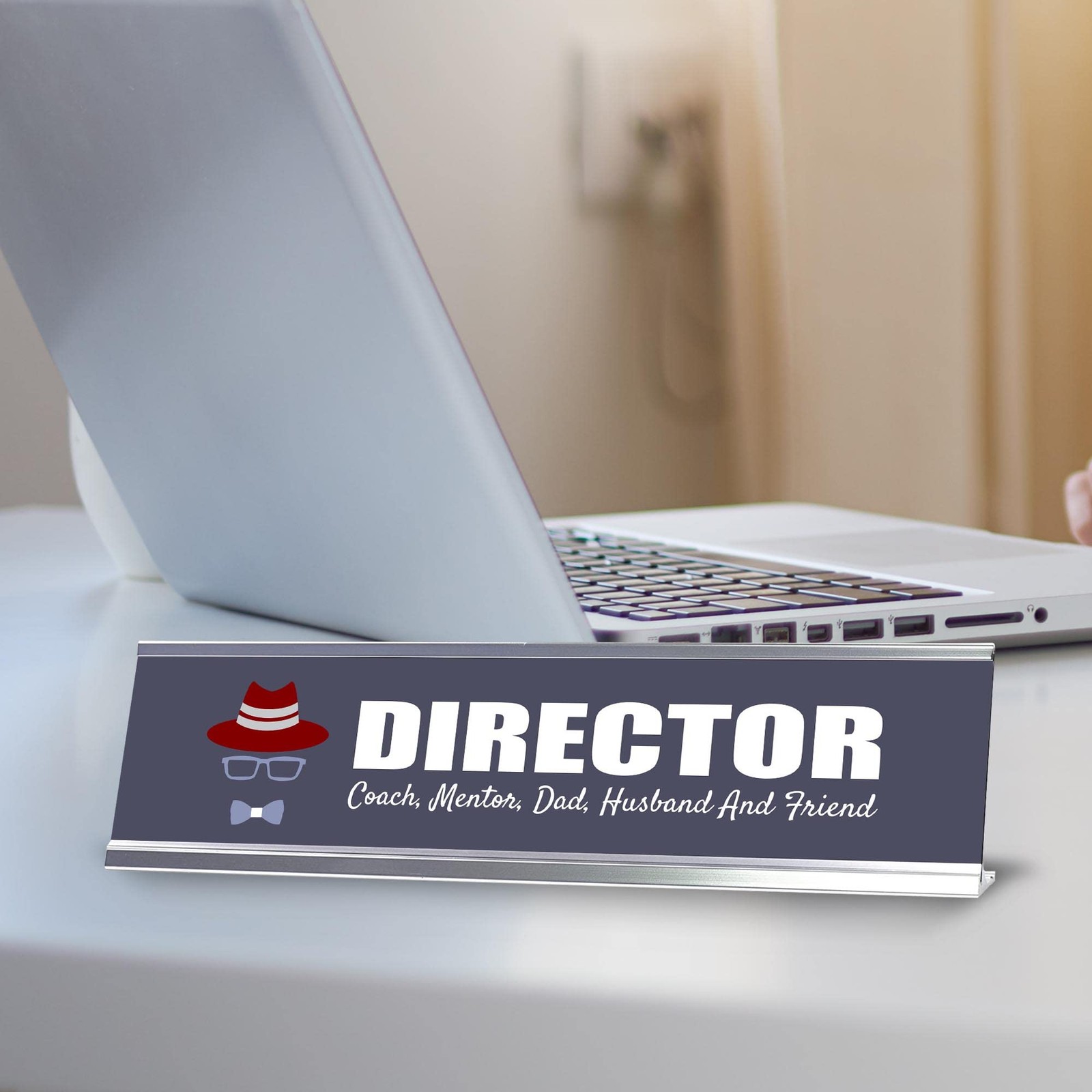 Director, Coach, Mentor, Dad, Husband and Friend Silver Frame, Desk Sign (2×8″)