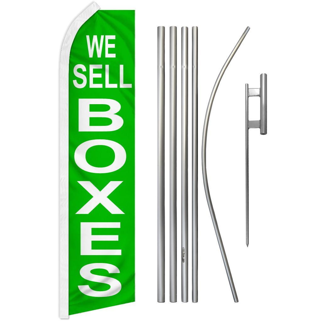 “WE SELL BOXES” Advertising Super Flag & Pole Kit move moving ship shipping mail