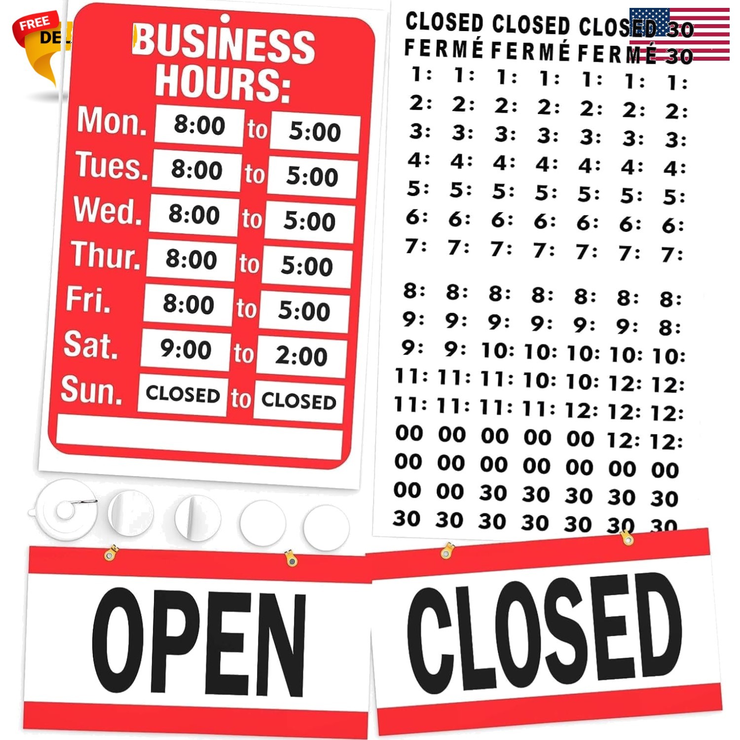 Business Hours Sign for Glass Door, Open Closed Sign, 1 Pack