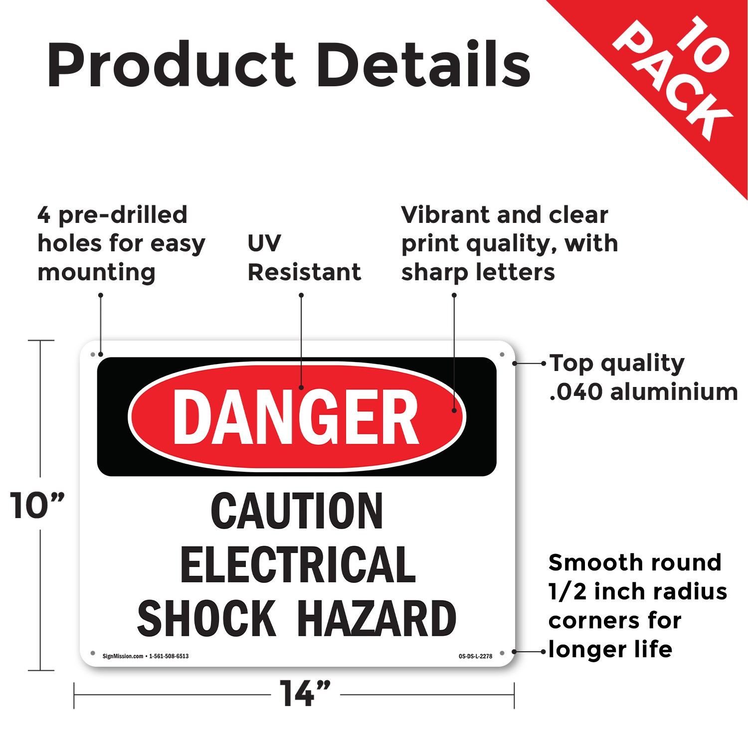 Caution Electrical Shock Hazard OSHA Danger Sign Metal,, Decal 5 or 10 Pack
