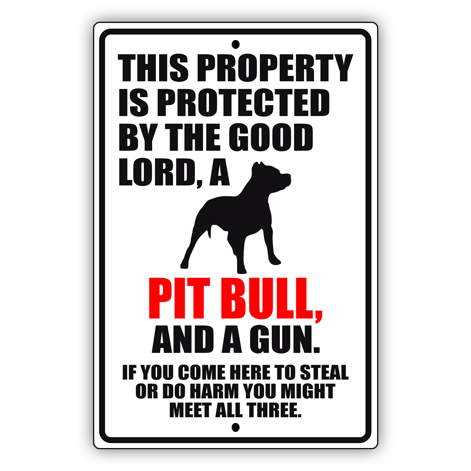 This Property Is Protected By The Good Lord A Pit Bull Dog Aluminum Metal Sign