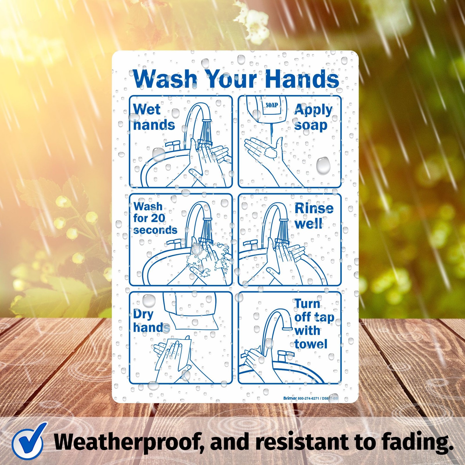 Wash Your Hands Instructions Sign InfiniStick Vinyl Label 7×10 Inch