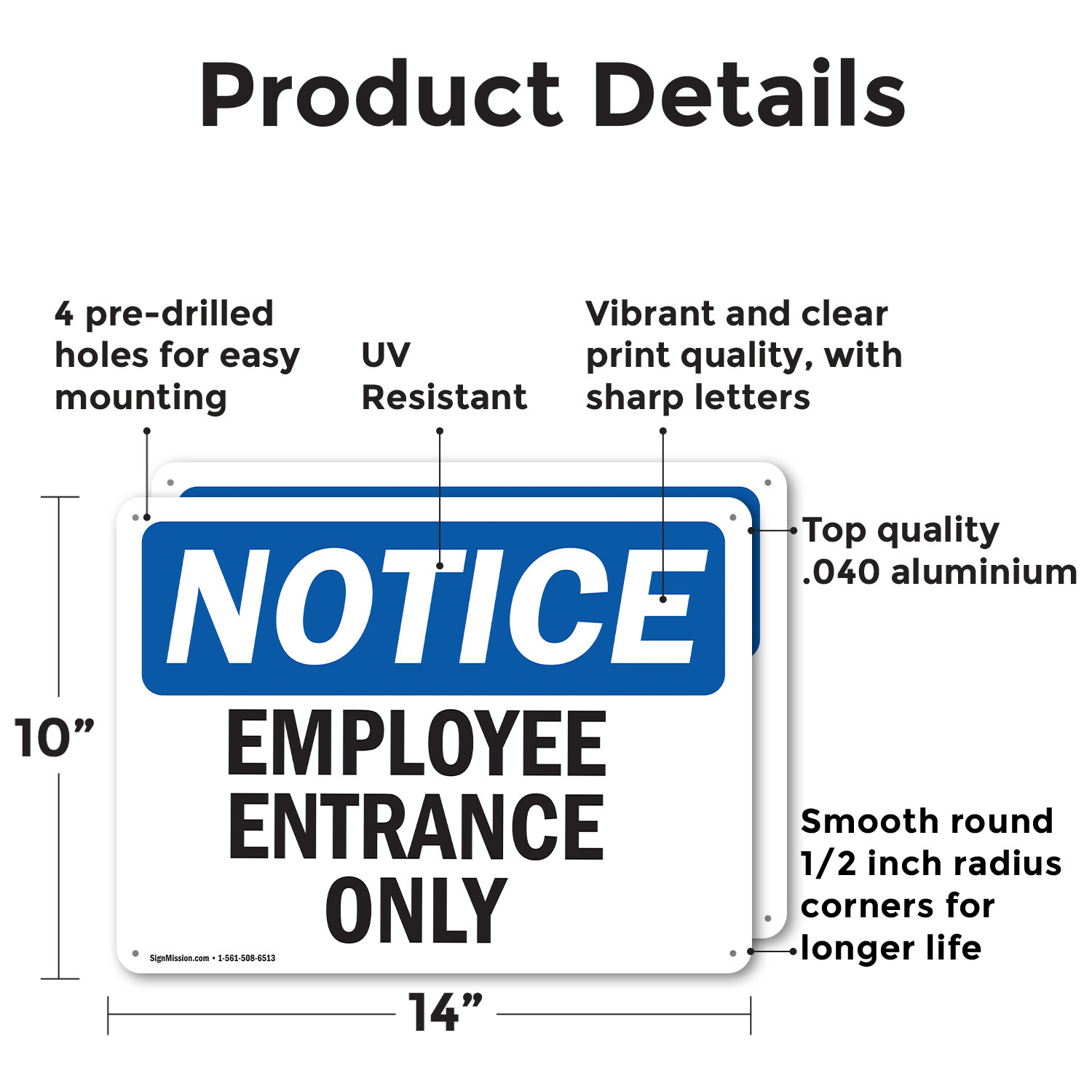 (2 Pack) Employee Entrance Only OSHA Notice Sign Decal Metal Plastic