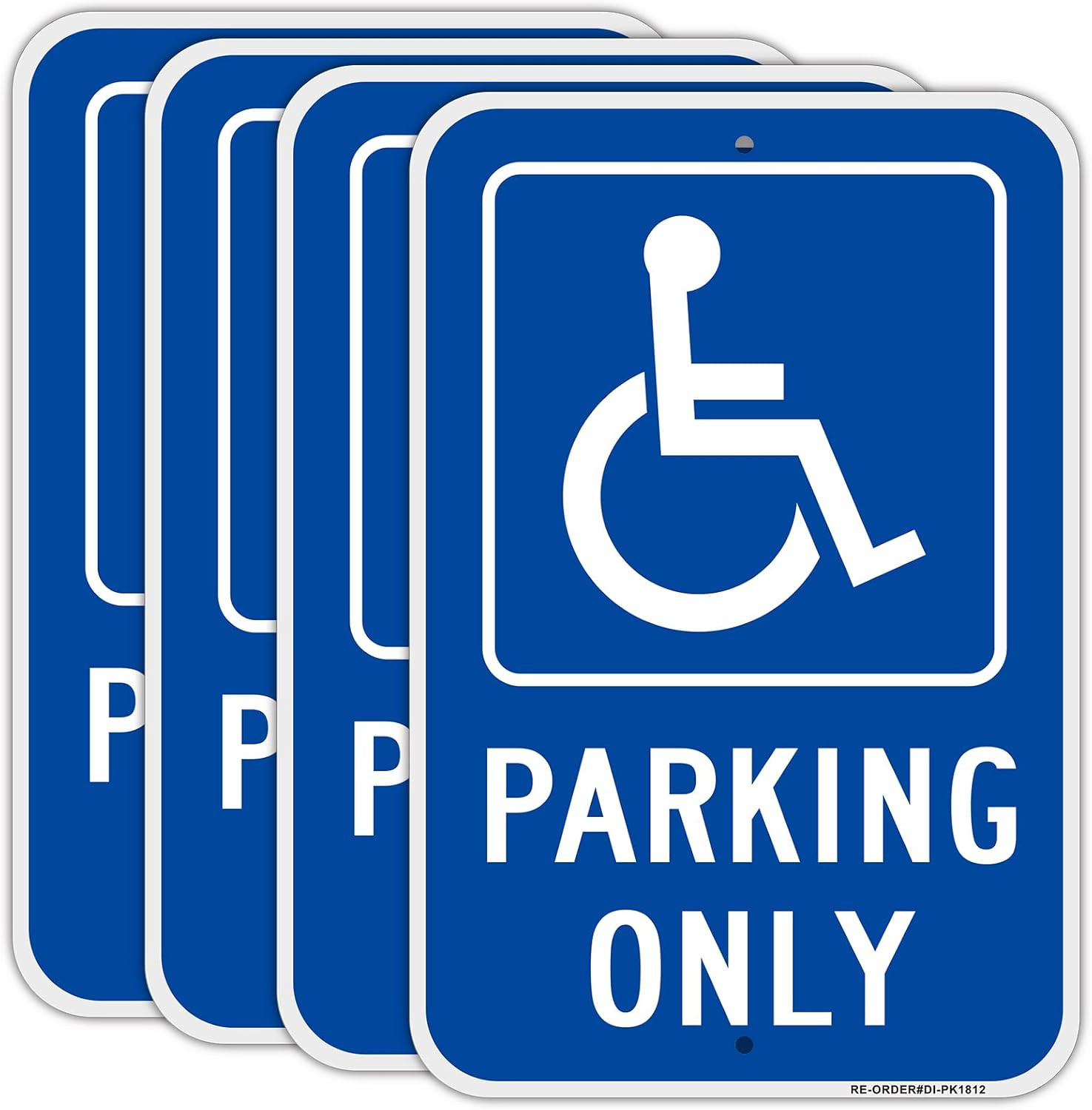 4 Pack Handicap Parking Only Signs, 12″ X 18″ Heavy-Duty Aluminum Handicapped
