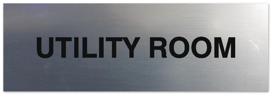 Basic Utility Room Sign Foam Tape Large Brushed Silver Commercial Door Wall