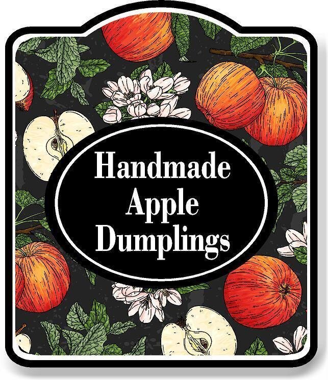 Handmade Apple Dumplings Blossom Print BLACK Aluminum Composite Sign