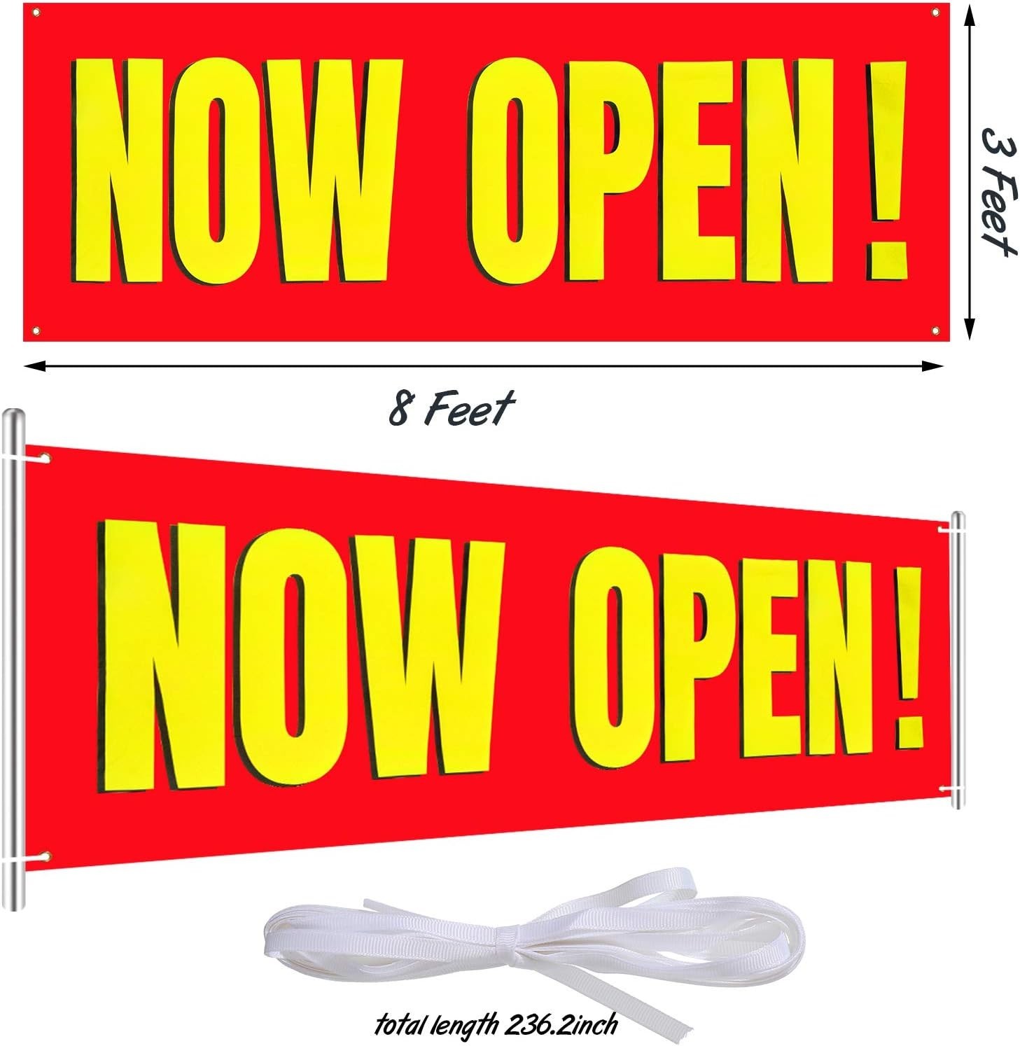 Versatile Now Open Indoor Outdoor Banner 3×8 Feet – Foldable and Easy to Hang