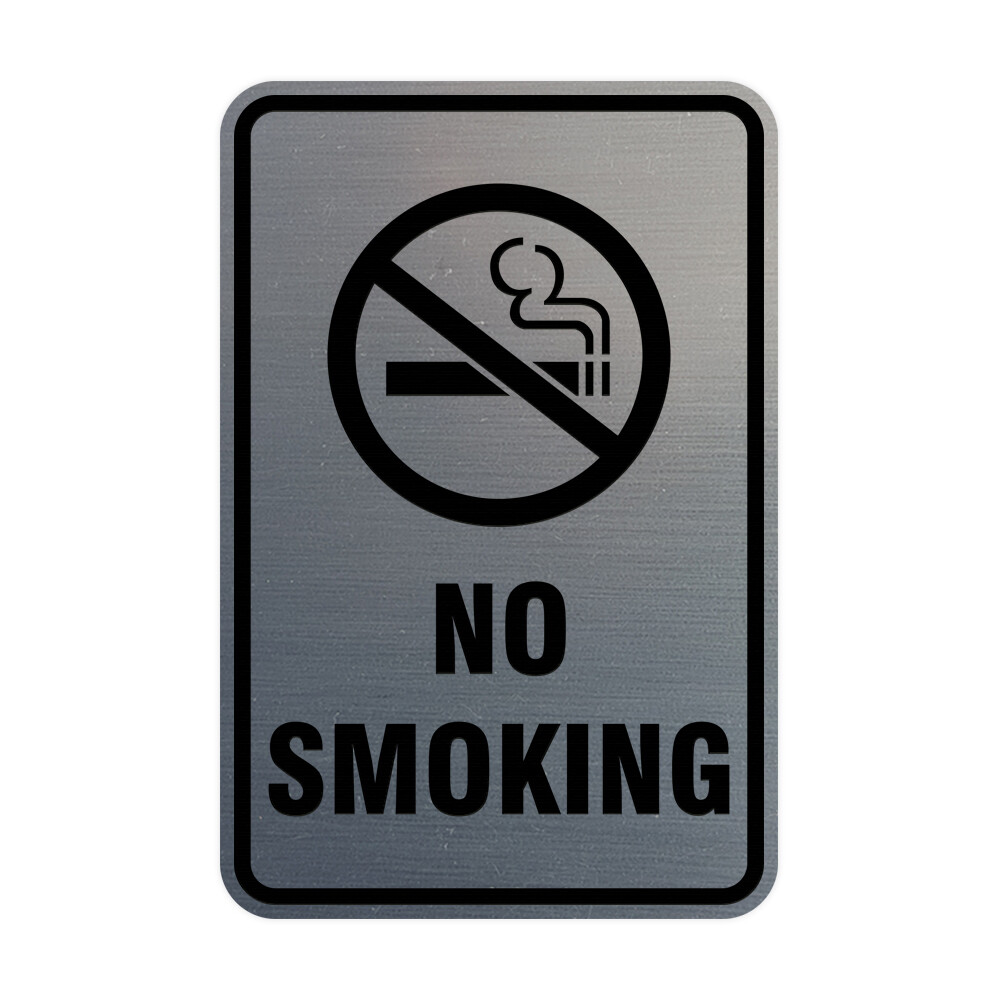 Signs ByLITA Portrait Round No Smoking Sign (Brushed Silver) – Small 4×6″