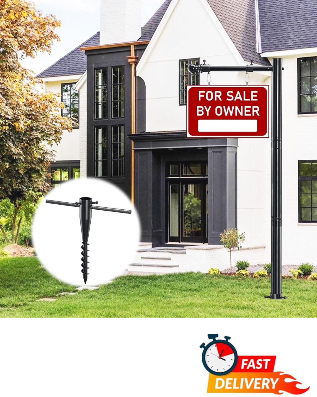 100″ Real Estate Yard Sign Post Black Open House For Sale Rent 35″ Arm