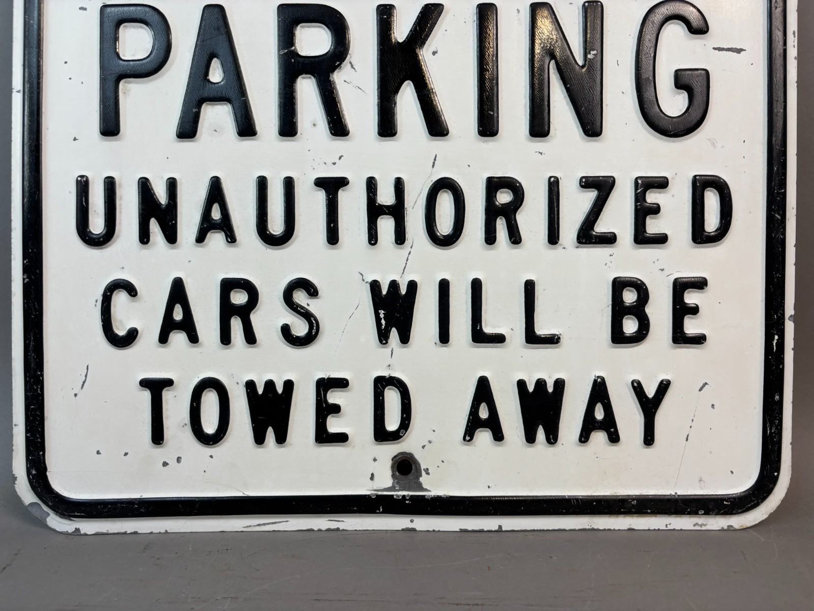 Vtg 40s 50s Embossed PRIVATE PARKING Unauthorized Cars Will Be Towed Steel Sign