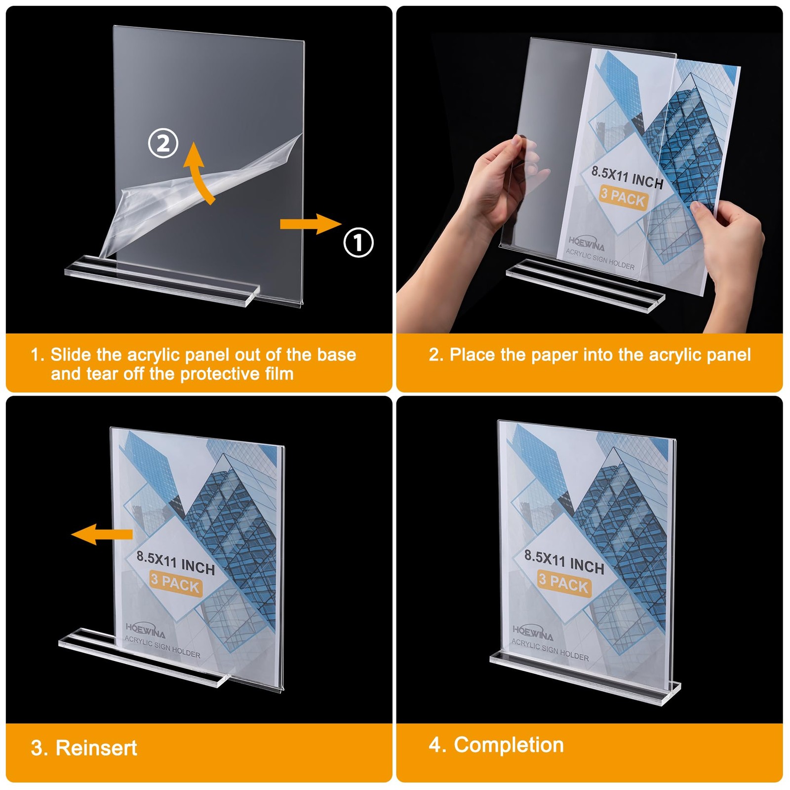 Clear Acrylic Sign Stands 11 x 8.5 Inch – 3 Pack Double-Sided Display
