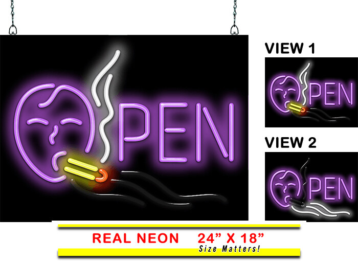 Smoker Open Animated Neon Sign REAL Neon Window Sign Hand Bent Glass