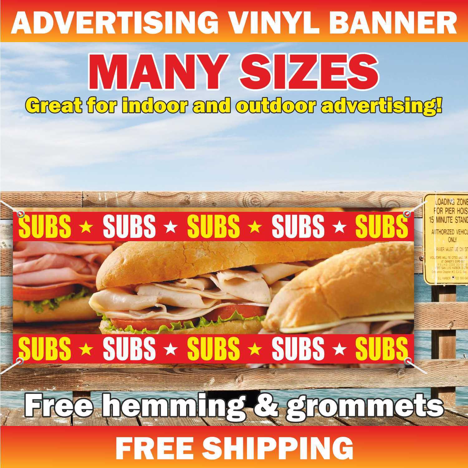 SUBS Advertising Banner Vinyl Mesh Sign sandwich pizza burger fast food homemade