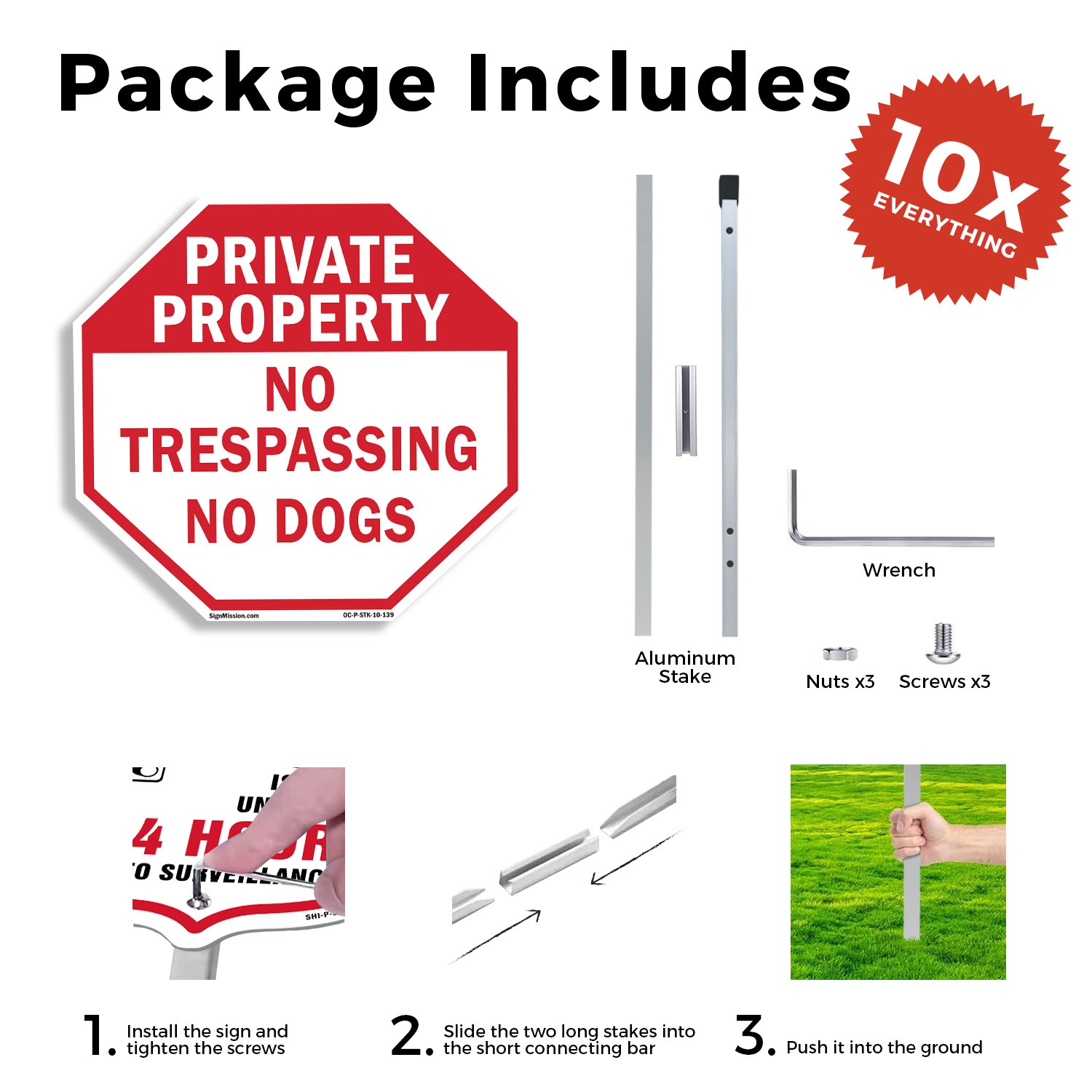 Private Property No Trespassing N Octagon Sign With Stake Weather Resistant