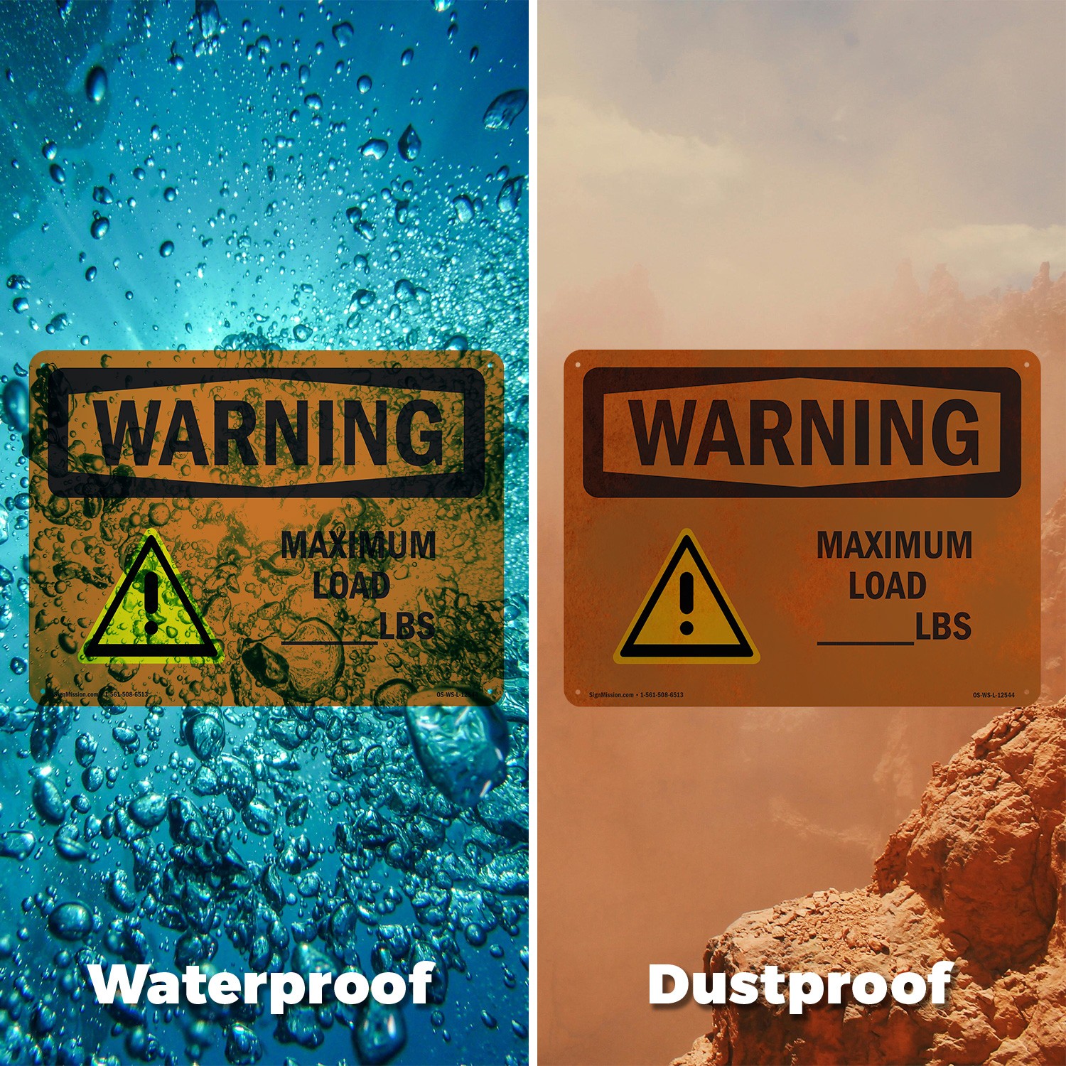 Custom Maximum Load OSHA WARNING Sign Metal, Plastic, Or Decal – 5 or 10 Pack