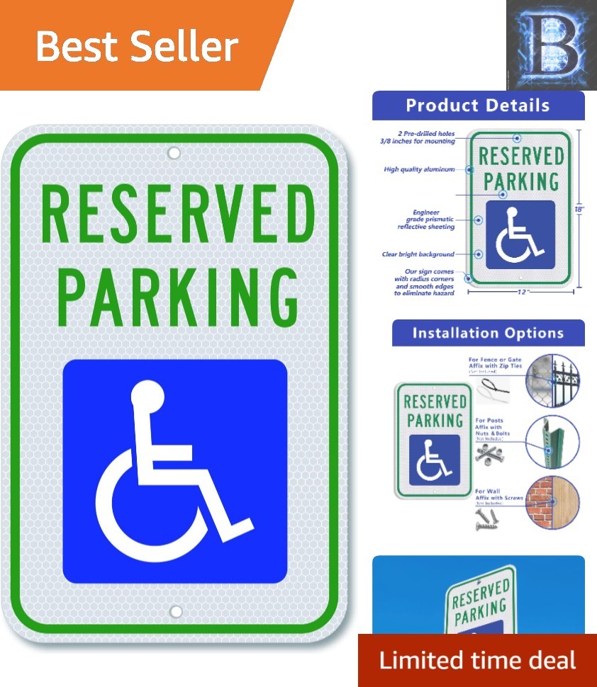 Weatherproof 18×12 Reflective Handicap Parking Sign with Easy Installation