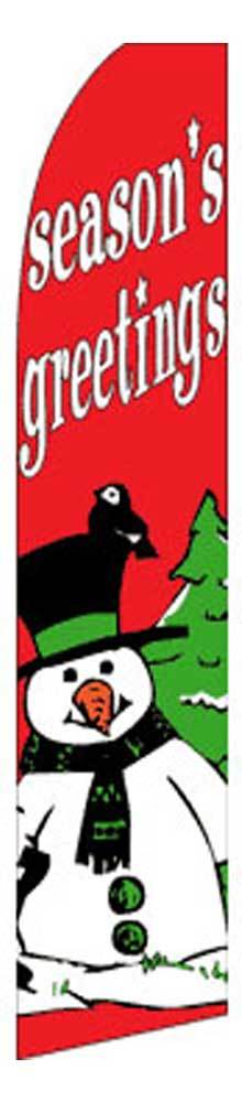 Season’s Greetings Banner Flag Sign Display Kit Tall Bow Feather Flutter Snowman