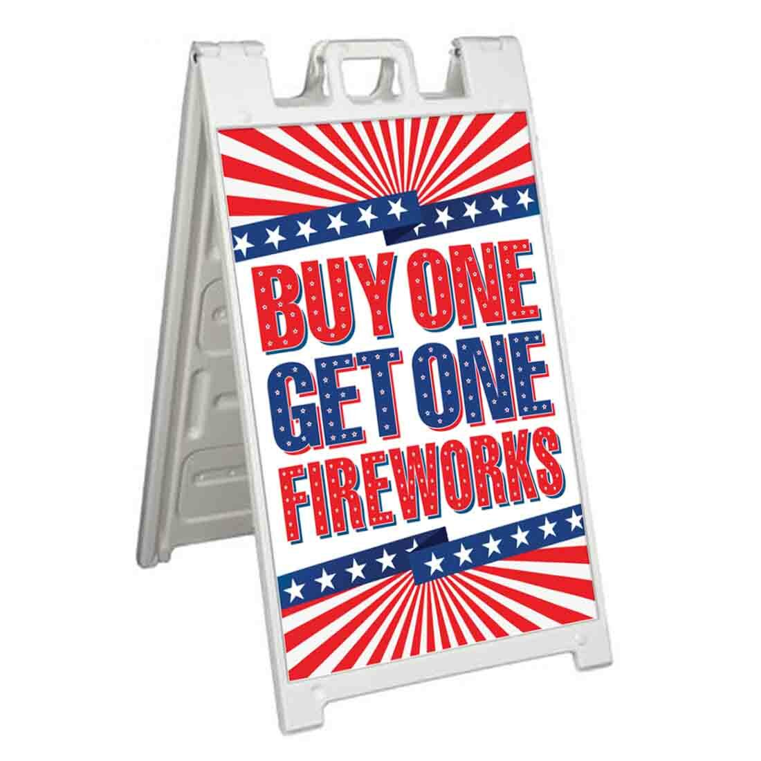BUY ONE GET ONE FIREWORKS Signicade 24×36 Aframe Sidewalk Sign Banner Decal