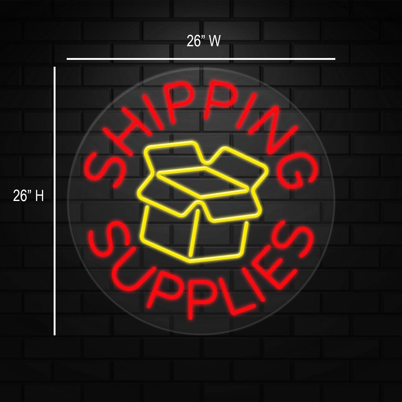 Shipping Supplies Sign for Retail Displays | LED Flex Neon | 18″W x 18″H x 1″D