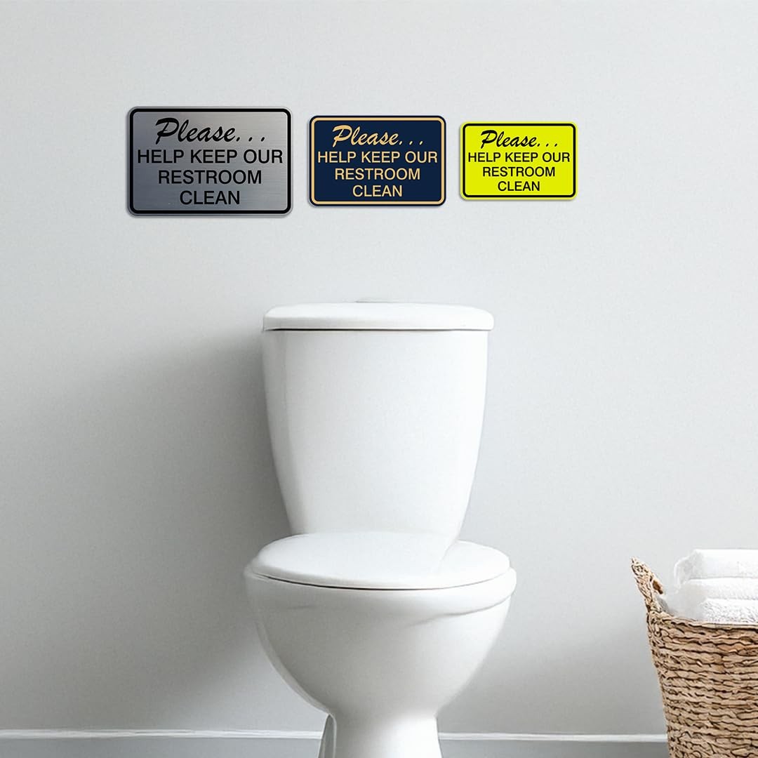 Please Help Keep Our Restroom Clean Wall Door Sign Silver Small Notification