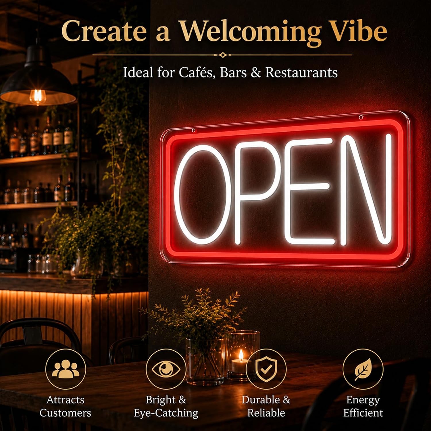 Open Sign Neon Light 17″ X 9.3″ LED Open Sign for Business Window Red + White