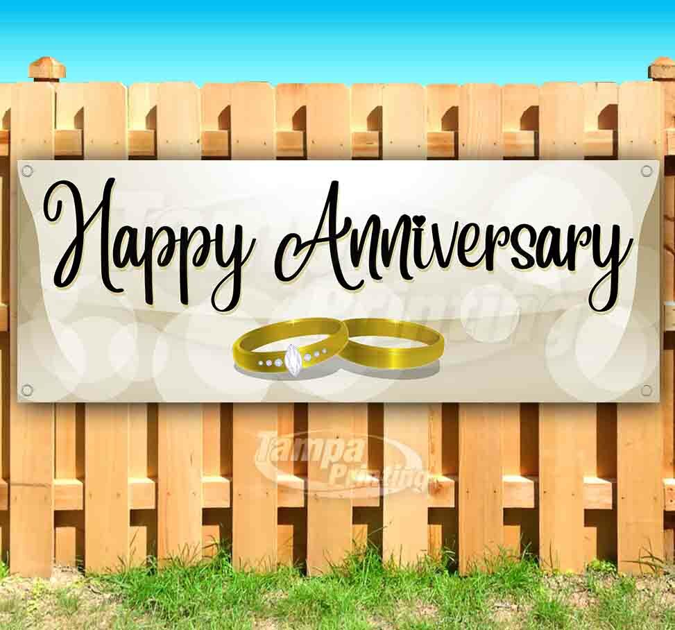 HAPPY ANNIVERSARY Advertising Vinyl Banner Flag Sign Many Sizes RINGS MARRIAGE