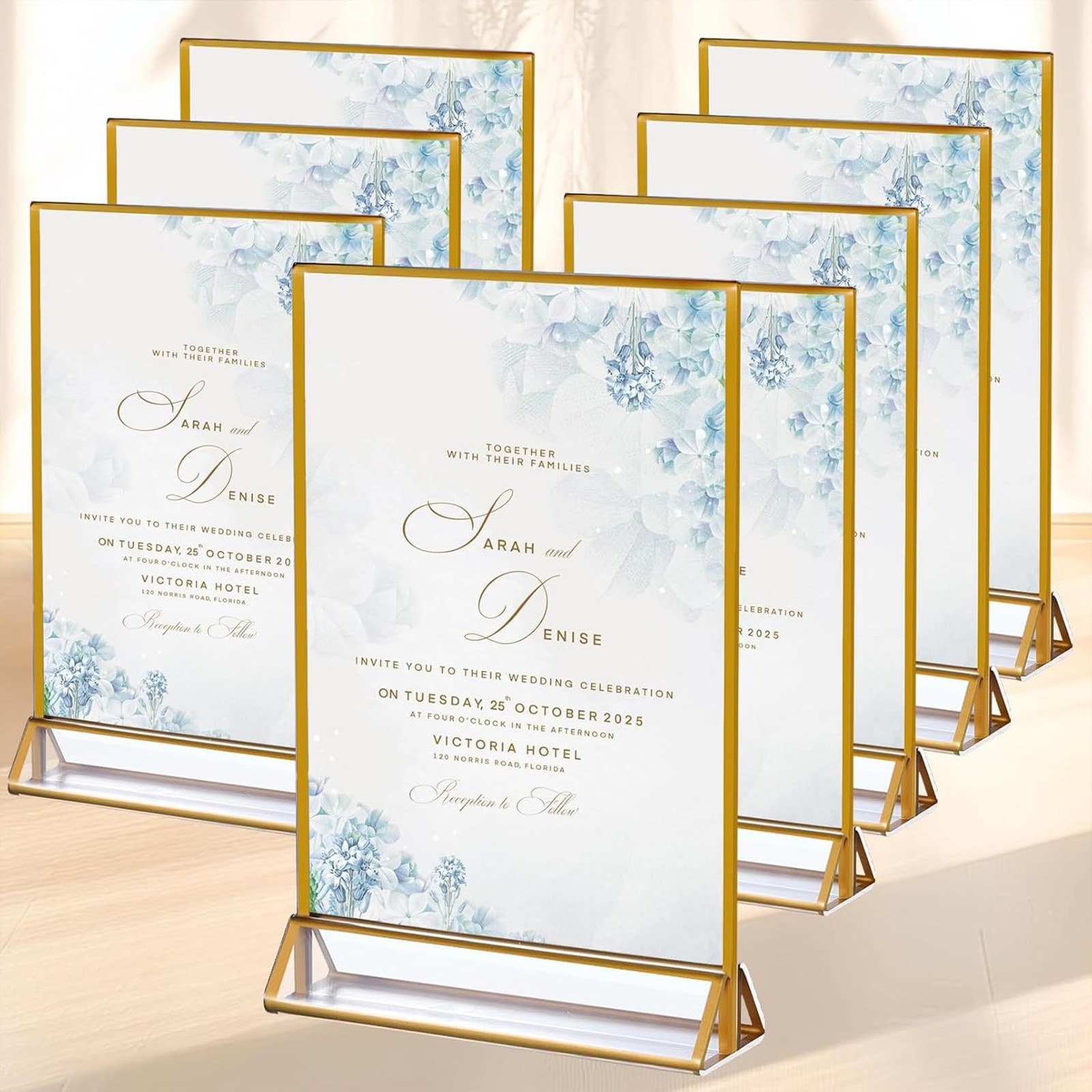 PIEMEET 18 Pack Acrylic Sign Holder with Golden Border, 4 X 6 Clear Gold