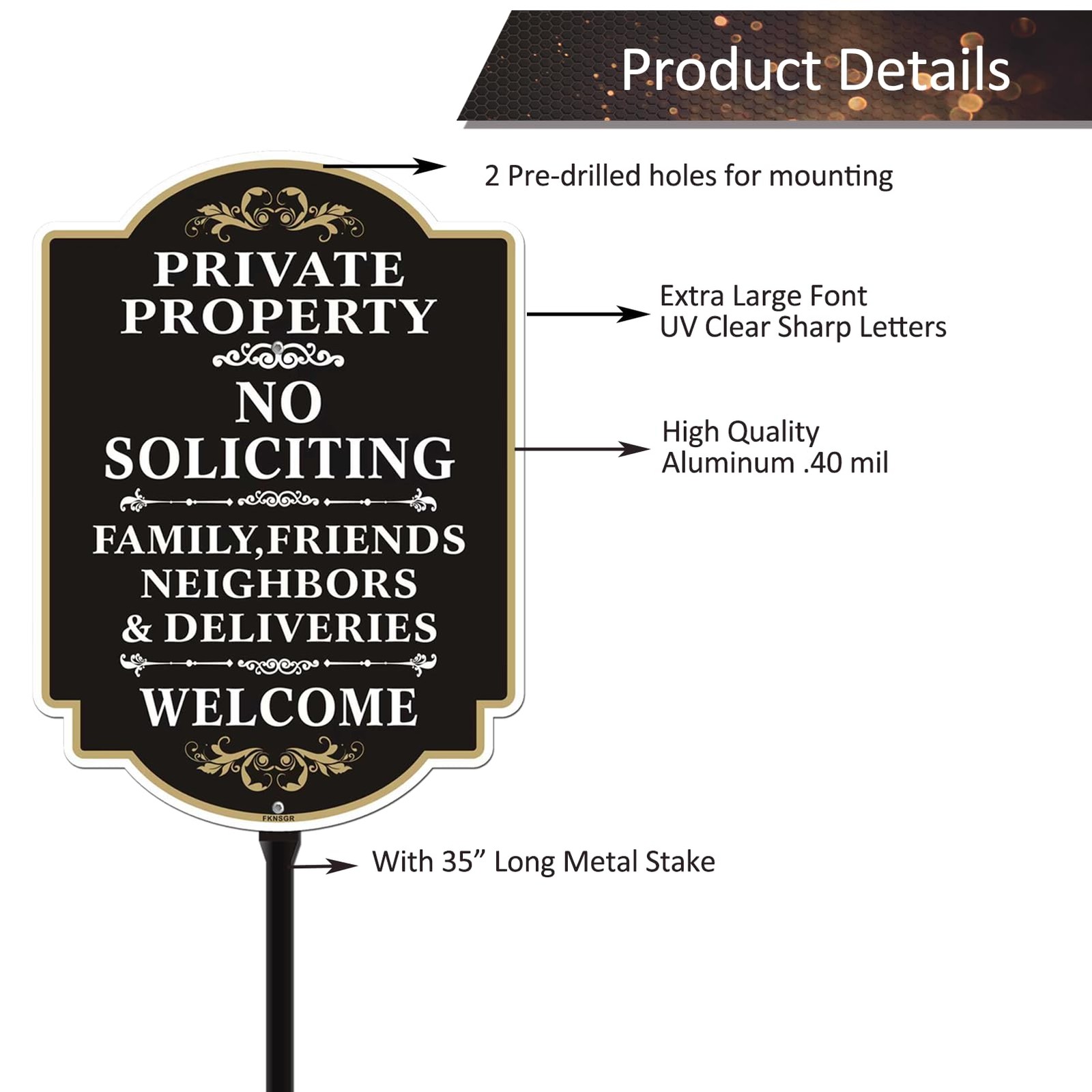 No Soliciting Sign Yard Stake Aluminum 10×14 Black UV Protected Rust Proof Weath