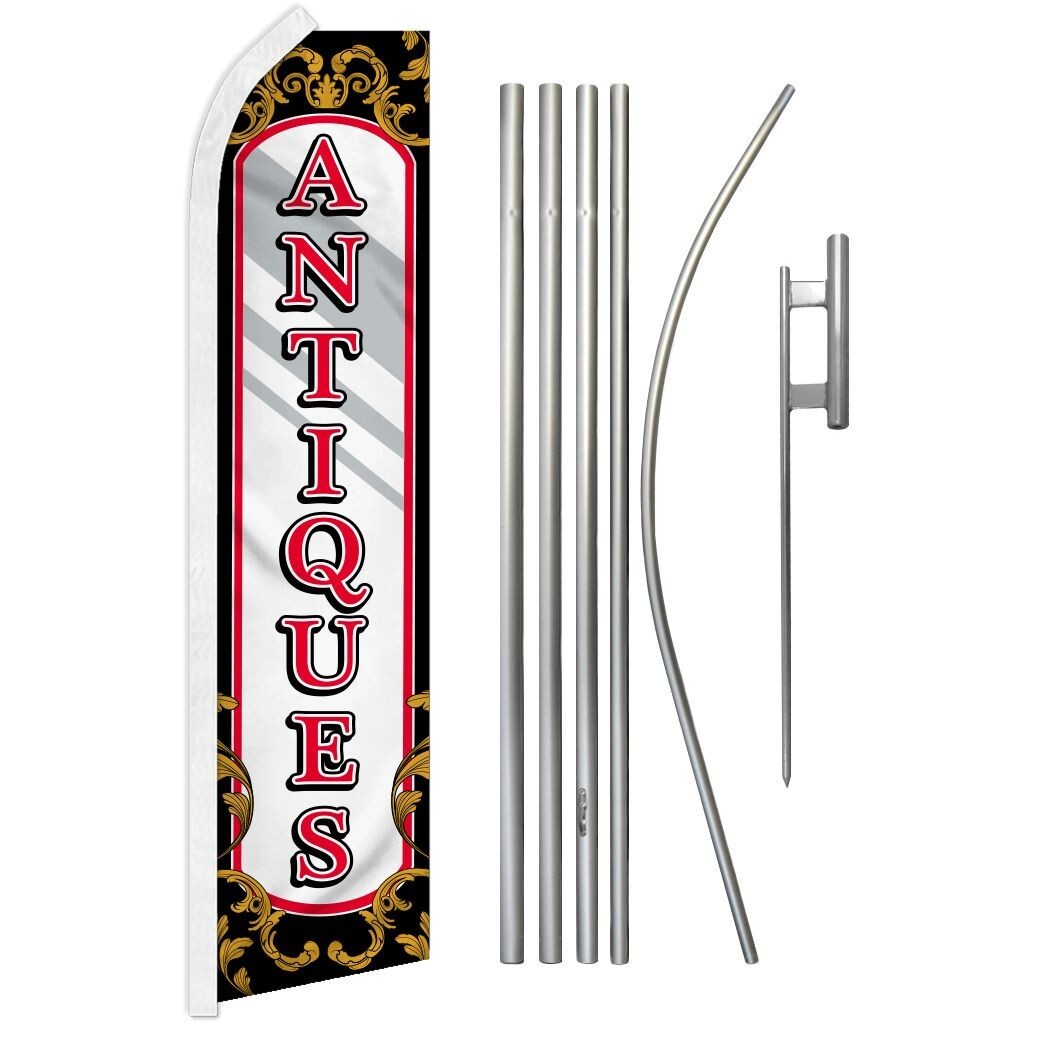 Antiques (Mirror) Advertising Swooper Feather Flutter Flag & Pole Kit Thrift