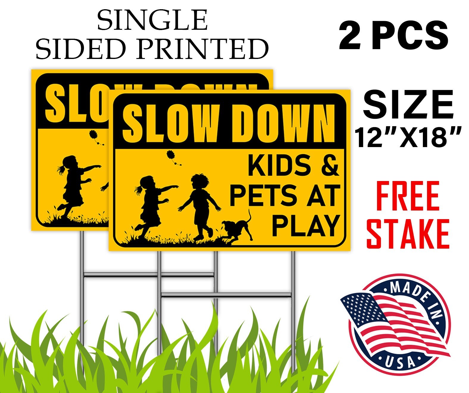 Slow Down Sign Kids and Pets at Play Yard Sign Outdoor Safety Warning